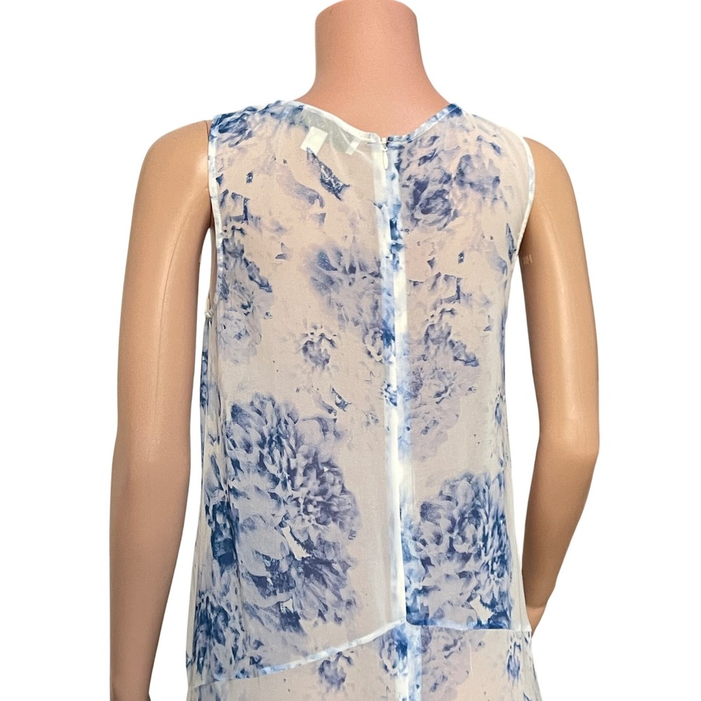 Keepsake Blue White Watercolor Floral Sheer Maxi Dress Sleeveless Small - Picture 12 of 12